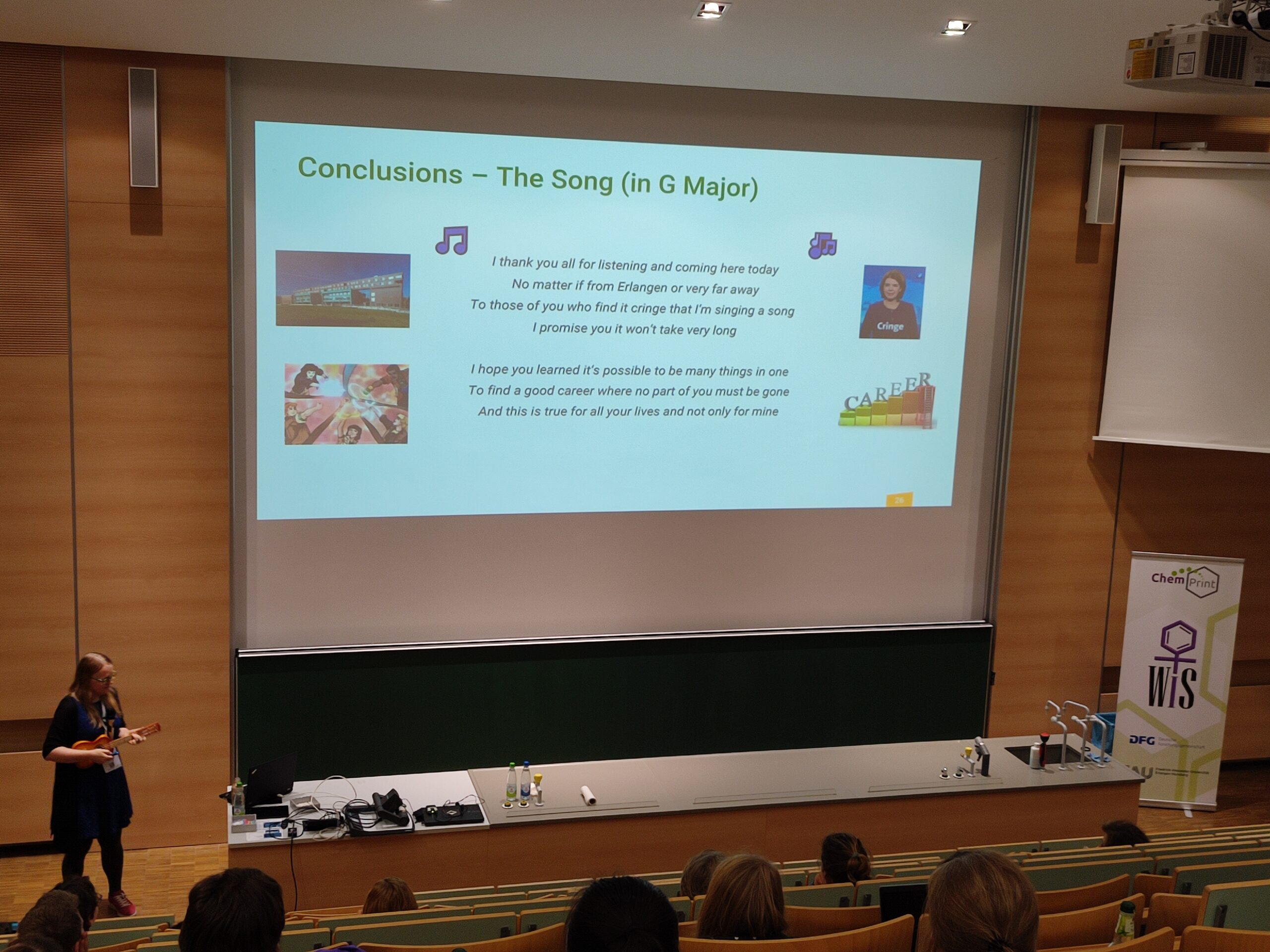 Dr. Lisa Pecher singing her conclusions